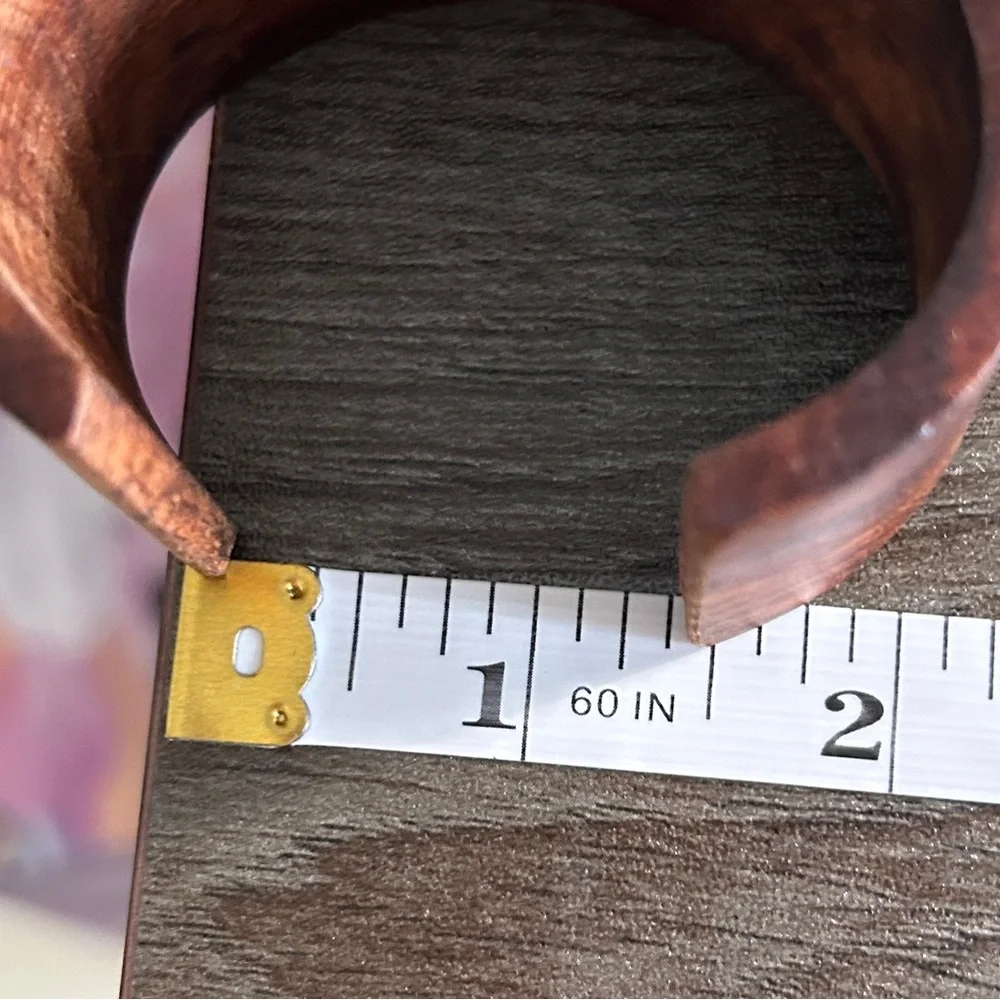 Vintage Textured Gold and Brown Carved Wooden Cuff Bracelet